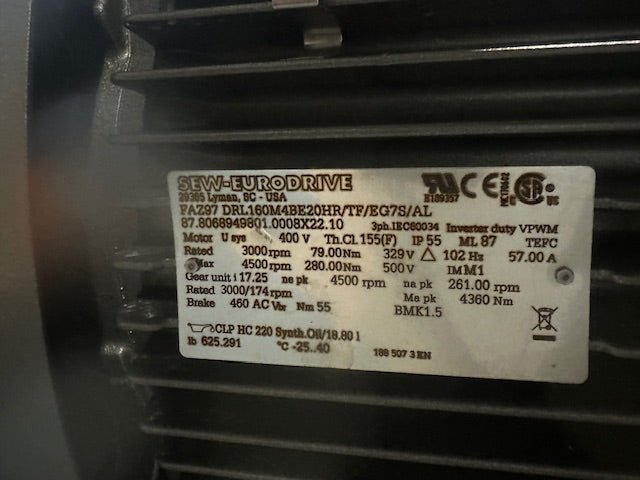 2021 SEW - EURODRIVE FAZ97 DRL160M4BE20HR/TF/EG7S/AL PARALLEL SHAFT HELICAL GEARMOTOR - Second Life - Equipment - collection_name