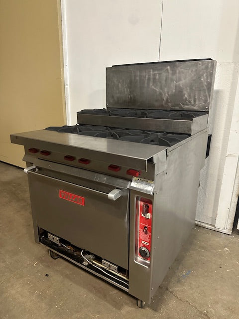 "VULCAN GH6C" COMMERCIAL NATURAL GAS 6 BURNERS RANGE WITH CONVECTION OVEN BASE