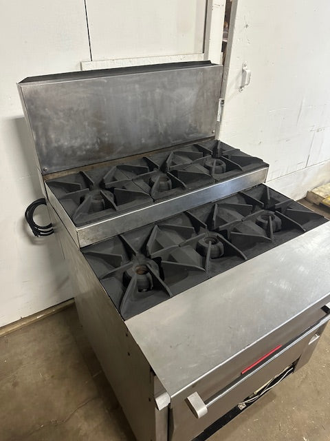 "VULCAN GH6C" COMMERCIAL NATURAL GAS 6 BURNERS RANGE WITH CONVECTION OVEN BASE
