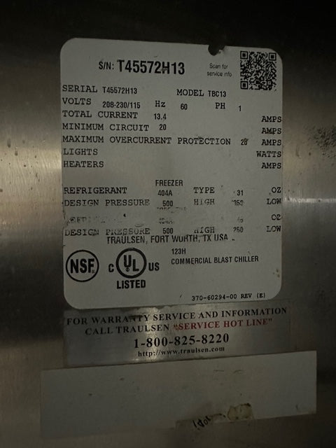 "TRAULSEN TBC13" 208/115V ELECTRIC SELF CONTAINED COMMERCIAL BLAST CHILLE