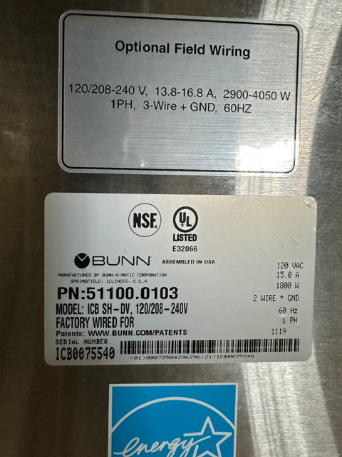 "BUNN ICB SH DV"INFUSION SERIES SINGLE AUTOMATIC COFFEE BREWER ,120V, 1PH