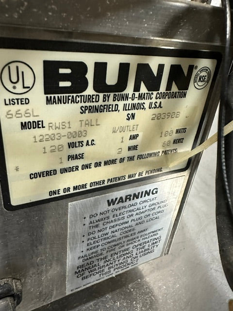"Bunn 1.5GPR-FF, TOP HNDL"1.5 gallons Single COFFEE POT Carafe Warmer, 120V 1PH