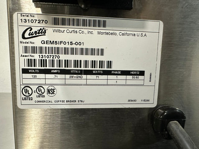 "CURTIS" SINGLE SATELLITE COFFEE WARMER W/ SATELLITE COFFEE DISPENSER, 120V 1PH
