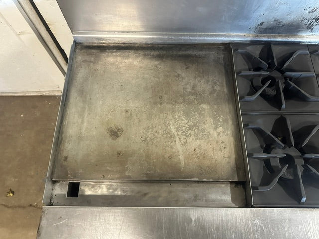 IMPERIAL COMMERCIAL NATURAL GAS 6 BURNER 24" GRIDDLE WITH DOUBLE OVEN ON CASTERS