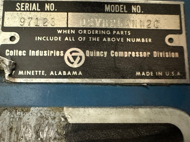 "QUINCY QSVB25ANN2C" industrial rotary screw vacuum pump system, 32929 hr