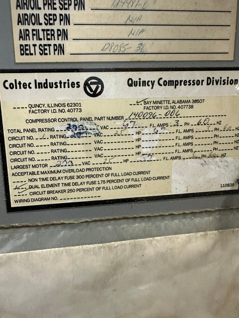 "QUINCY QSVB25ANN2C" industrial rotary screw vacuum pump system, 32929 hr
