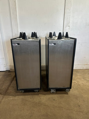 LOT OF 2* APW WYOTT" HEATED 10" D DUAL PLATE WARMER HOLDER CART ON CASTER