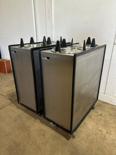 LOT OF 2* APW WYOTT" HEATED 10" D DUAL PLATE WARMER HOLDER CART ON CASTER