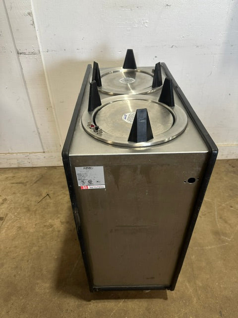 LOT OF 2* APW WYOTT" HEATED 10" D DUAL PLATE WARMER HOLDER CART ON CASTER