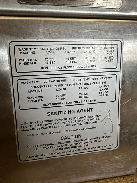 "HOBART LX30C" COMMERCIAL LOW TEMPERATURE UNDERCOUNTER GLASS/DISHWASHER 120V 1PH