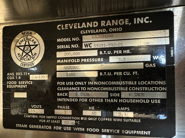 "CLEVELAND 42CKGM200" COMMERCIALN GAS DOUBLE STACK STEAMER W/ 6 GAL KETTLE