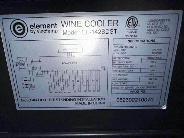 "VINOTEMP EL-142SDST" COMMERCIAL 155- BOTTLE DUAL ZONE LIGHTED WINE COOLER ,1PH
