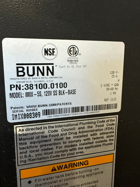 "BUNN IMIX-5S" CAPPUCCINO/HOT CHOCOLATE 5 FLAVOR HOT BEVERAGE DISPENSER 120V 1PH