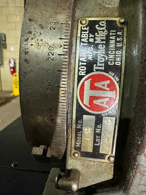 "TROYKE MODEL U-9" ROTARY TABLE, 9"D SLOTTED TABLE