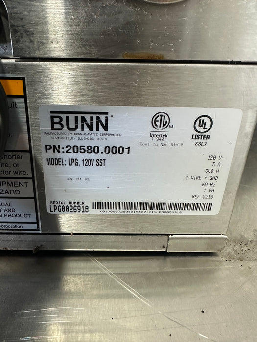 "BUNN" LPG-120V-SST H.D COMMERCIAL COUNTERTOP COFFEE GRINDER
