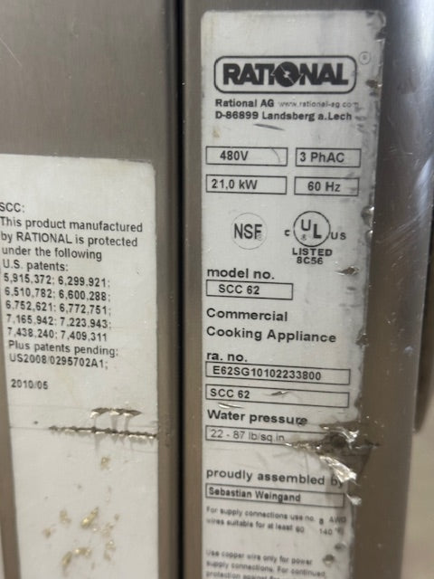 "RATIONAL SCC 62"H.D COMMERCIAL ELECTRIC COMBI-OVEN/STEAMER WITH STAND 480V,3PH