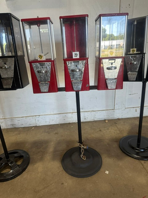 LOT OF 14,&nbsp; OAK&nbsp; Gumball Candy Vending machine ON STAND