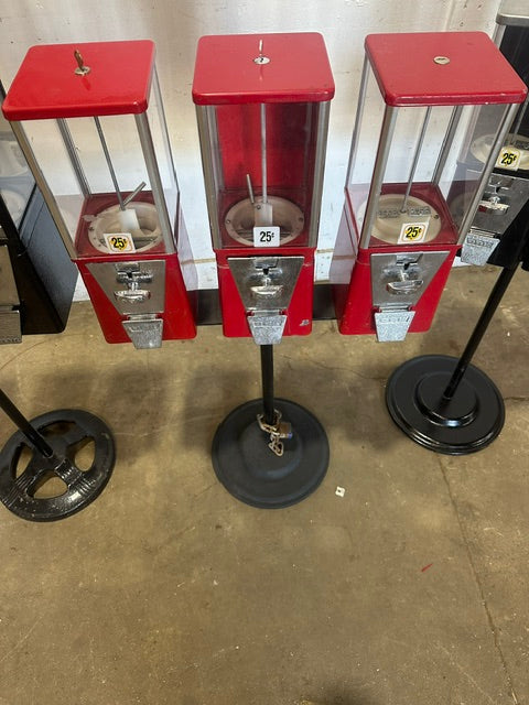 LOT OF 14,&nbsp; OAK&nbsp; Gumball Candy Vending machine ON STAND