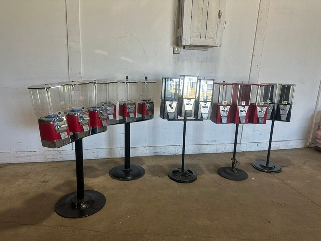LOT OF 14,&nbsp; OAK&nbsp; Gumball Candy Vending machine ON STAND