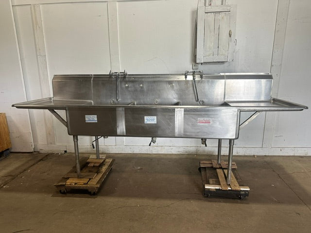 HEAVY DUTY STAINLESS STEEL 3 COMPARTMENT SINK 48x119x32 1/2, 15 GAUGE