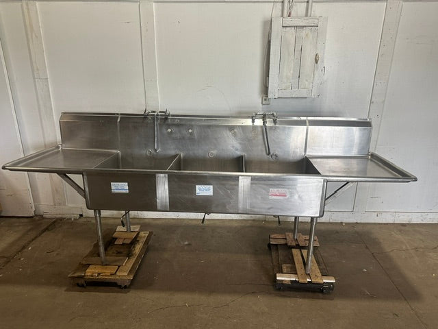 HEAVY DUTY STAINLESS STEEL 3 COMPARTMENT SINK 48x119x32 1/2, 15 GAUGE