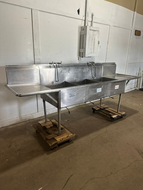 HEAVY DUTY STAINLESS STEEL 3 COMPARTMENT SINK 48x119x32 1/2, 15 GAUGE