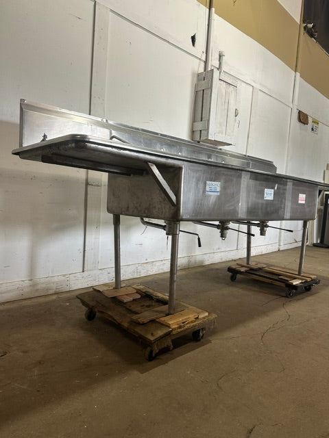HEAVY DUTY STAINLESS STEEL 3 COMPARTMENT SINK 48x119x32 1/2, 15 GAUGE