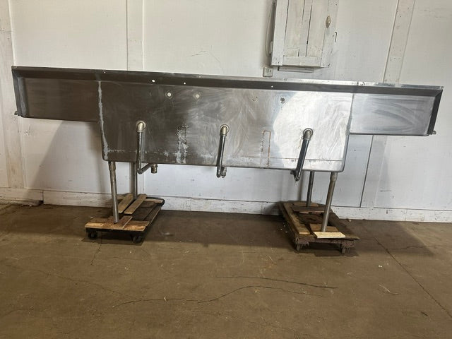 HEAVY DUTY STAINLESS STEEL 3 COMPARTMENT SINK 48x119x32 1/2, 15 GAUGE