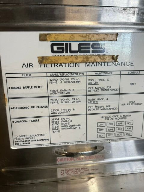 "GILES OVH-10" 36"W COMMERCIAL ELECTRIC TYPE 1 VENTLESS HOOD ,208/240V 1PH