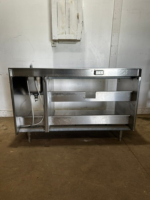 "DELFIELD 160546" S.S PREP TABLE W/OPEN SHELF UTILITY CABINET AND HAND SINK