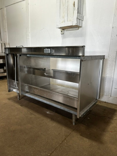 "DELFIELD 160546" S.S PREP TABLE W/OPEN SHELF UTILITY CABINET AND HAND SINK