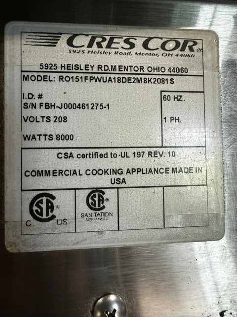 "CRES COR" COMMERCIAL PASS THROUGH ( FRONT AND BACK DOORS) WARMING PROOFER/HOLDING CABINET ON CASTERS, 208V 1PH