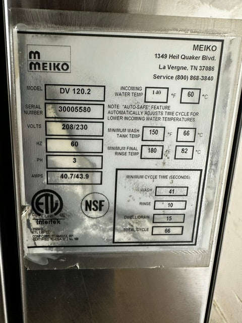 MEIKO MODEL DV 120.2 ELECTRIC 3PH HIGH-TEMP STAINLESS STEEL COMMERCIAL DISHWASHER