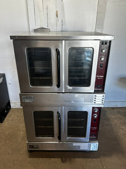"SOUTHBEND SLGS/22SC"H.D COMMERCIAL N GAS DOUBLE STACK CONVECTION OVEN ON CASTER