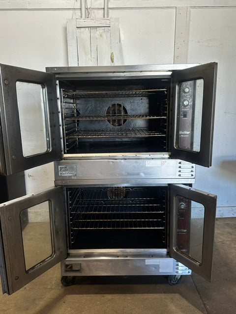 "SOUTHBEND SLGS/22SC"H.D COMMERCIAL N GAS DOUBLE STACK CONVECTION OVEN ON CASTER