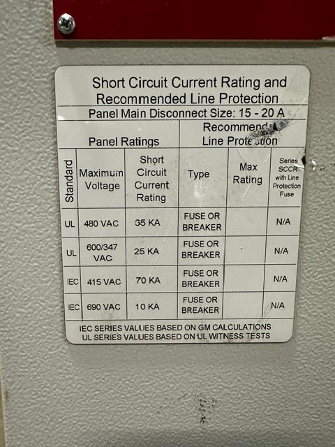 X-bar Automation electrical control drive panel, 480V 3PH