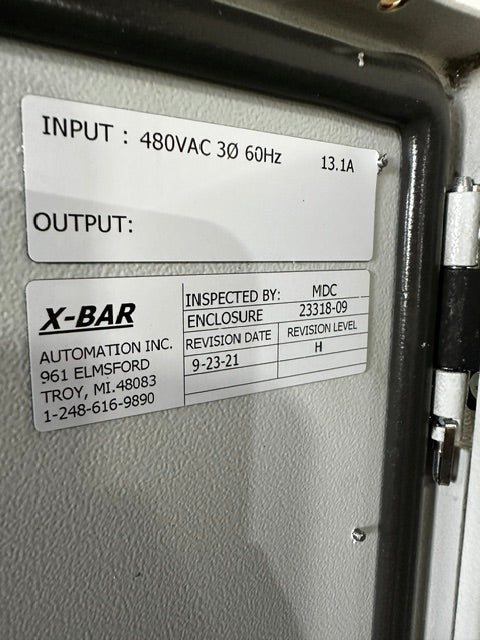 X-bar Automation electrical control drive panel, 480V 3PH