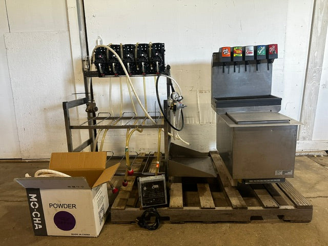 H.D COMMERCIAL 5 FLAVOR SODA  ICE DISPENSER W/ 5 SYRUP PUMPS and BIB STAND