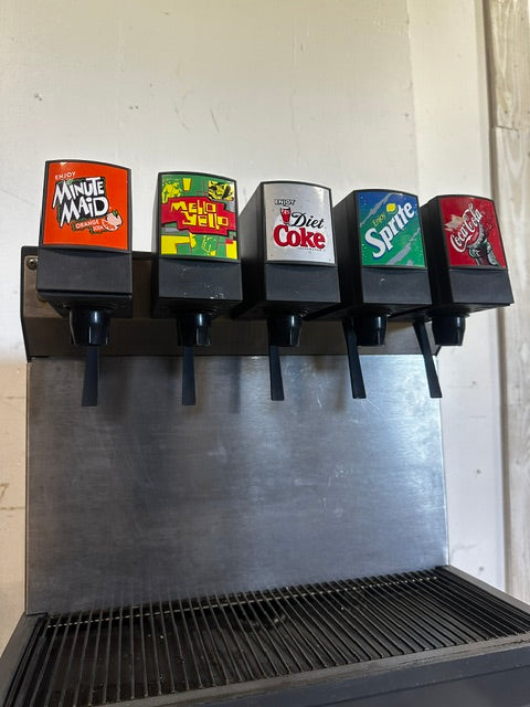 H.D COMMERCIAL 5 FLAVOR SODA  ICE DISPENSER W/ 5 SYRUP PUMPS and BIB STAND