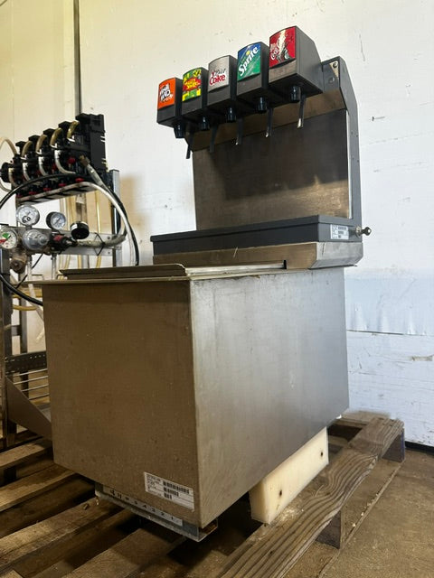 H.D COMMERCIAL 5 FLAVOR SODA  ICE DISPENSER W/ 5 SYRUP PUMPS and BIB STAND