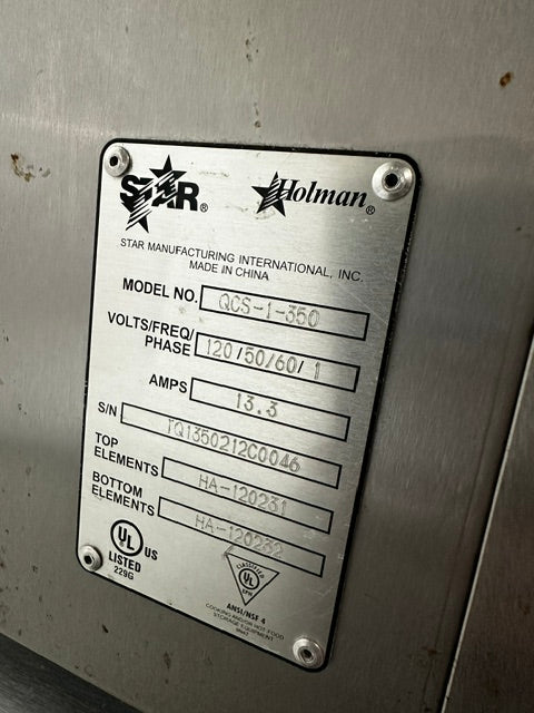 "STAR HOLMAN QCS-1-350" COUNTERTOP ELECTRIC CONVEYOR BUN/BREAD TOASTER,120V 1PH
