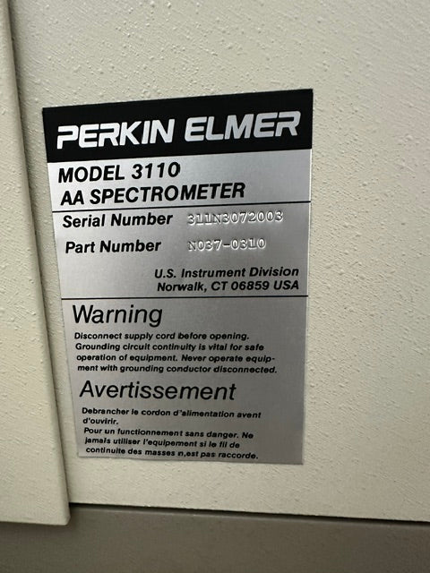 PERKIN ELMER MODEL 3110 ATOMIC ABSORPTION SPECTROMETER