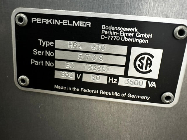 PERKIN-ELMER HGA 600 COMPUTER CONTROLLED GRAPHITE FURNACE SPECTROMETER