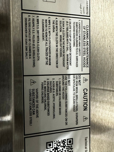 CAPTIVEAIRE SYSTEM 4212 VHB S.S TYPE II 42"W CONDENSATE EXHAUST HOOD, (OPEN BOX)