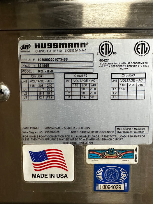 "HUSSMANN R3H-HF-8" H.D COMM DUAL SERVICE HOT FOOD DISPLAY CASE 98"W, 3PH