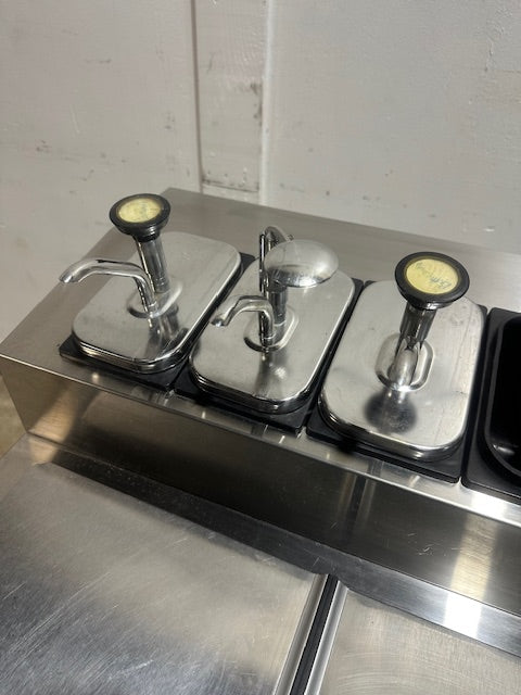 "MASTER-BILT"COMMERCIAL FLIP LID ICE CREAM DIPPING CABINET W/ TOPPING/SYRUP RAIL