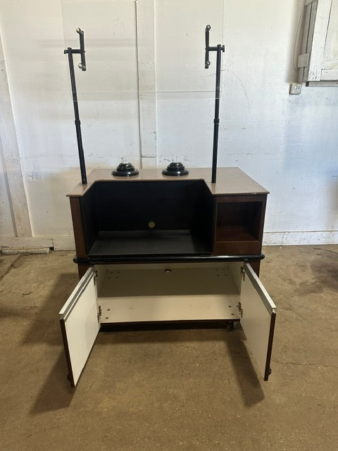 H.D COMMERCIAL BEVERAGE / SOUP STATION W/ SPRING LOADED CUP HOLER ON CASTER, ADJUSTABLE SNEEZE GUARD ,NSF