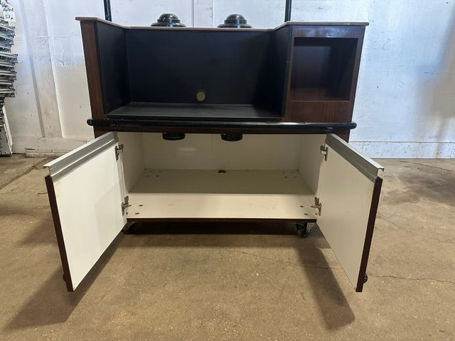 H.D COMMERCIAL BEVERAGE / SOUP STATION W/ SPRING LOADED CUP HOLER ON CASTER, ADJUSTABLE SNEEZE GUARD ,NSF