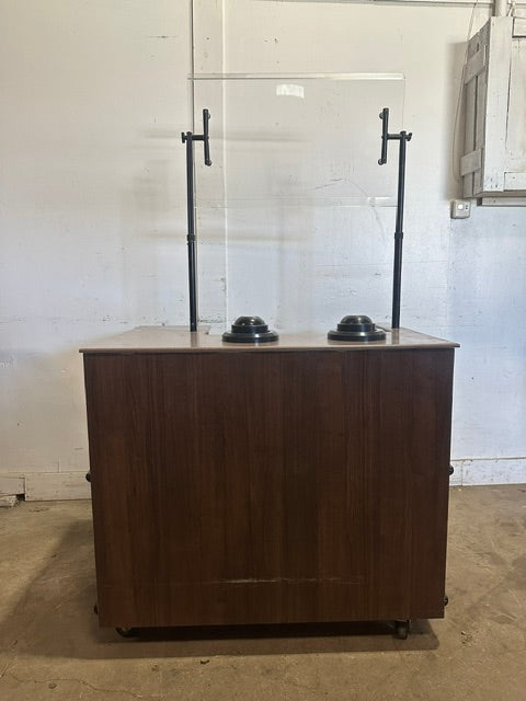 H.D COMMERCIAL BEVERAGE / SOUP STATION W/ SPRING LOADED CUP HOLER ON CASTER, ADJUSTABLE SNEEZE GUARD ,NSF
