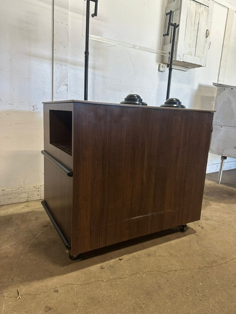 H.D COMMERCIAL BEVERAGE / SOUP STATION W/ SPRING LOADED CUP HOLER ON CASTER, ADJUSTABLE SNEEZE GUARD ,NSF